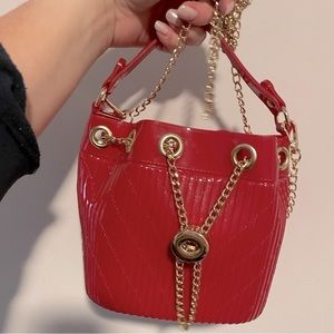 Bright Red purse with gold chains